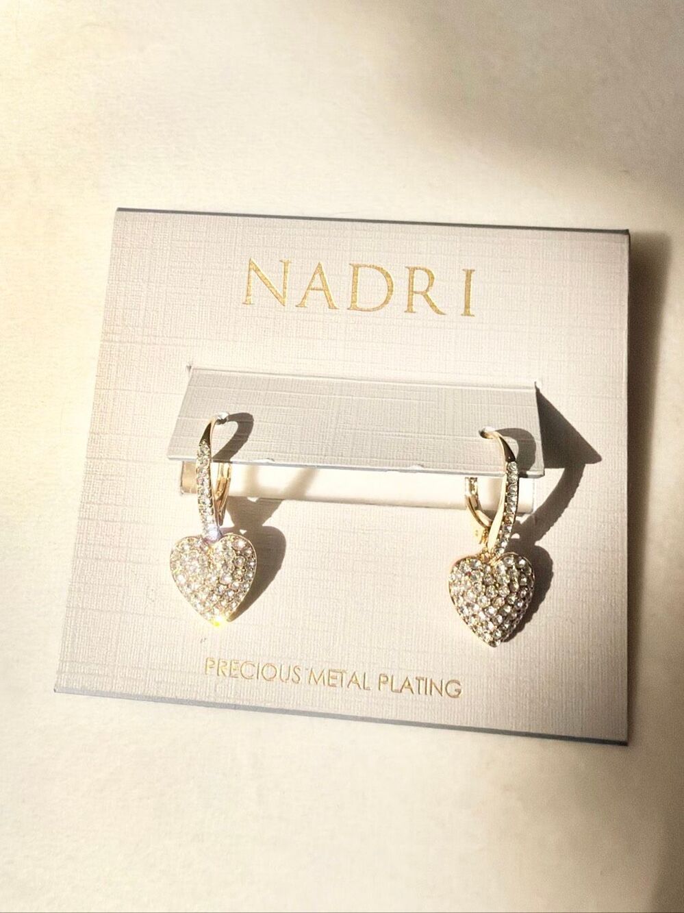 Nadri Pavé CZ Heart Leverback Drop Earrings 18K Gold Plated